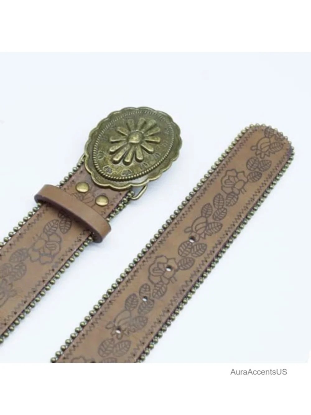Faux Leather Western Belt with Vintage Floral Embossing